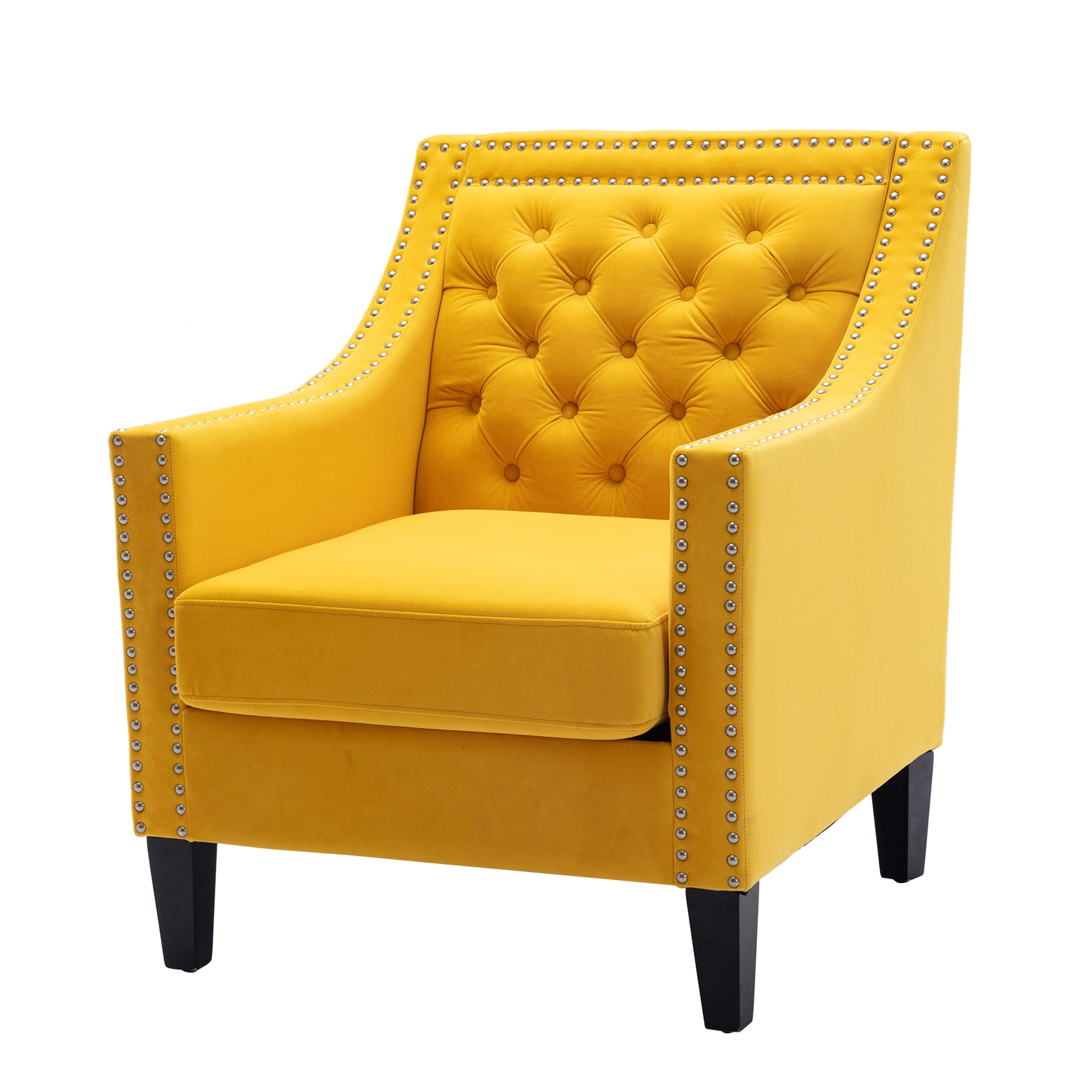 Accent Chair Mid Century Modern Decorative Side Chair Upholstered Reading Chair with Wood Legs Nailhead Studded Wingback