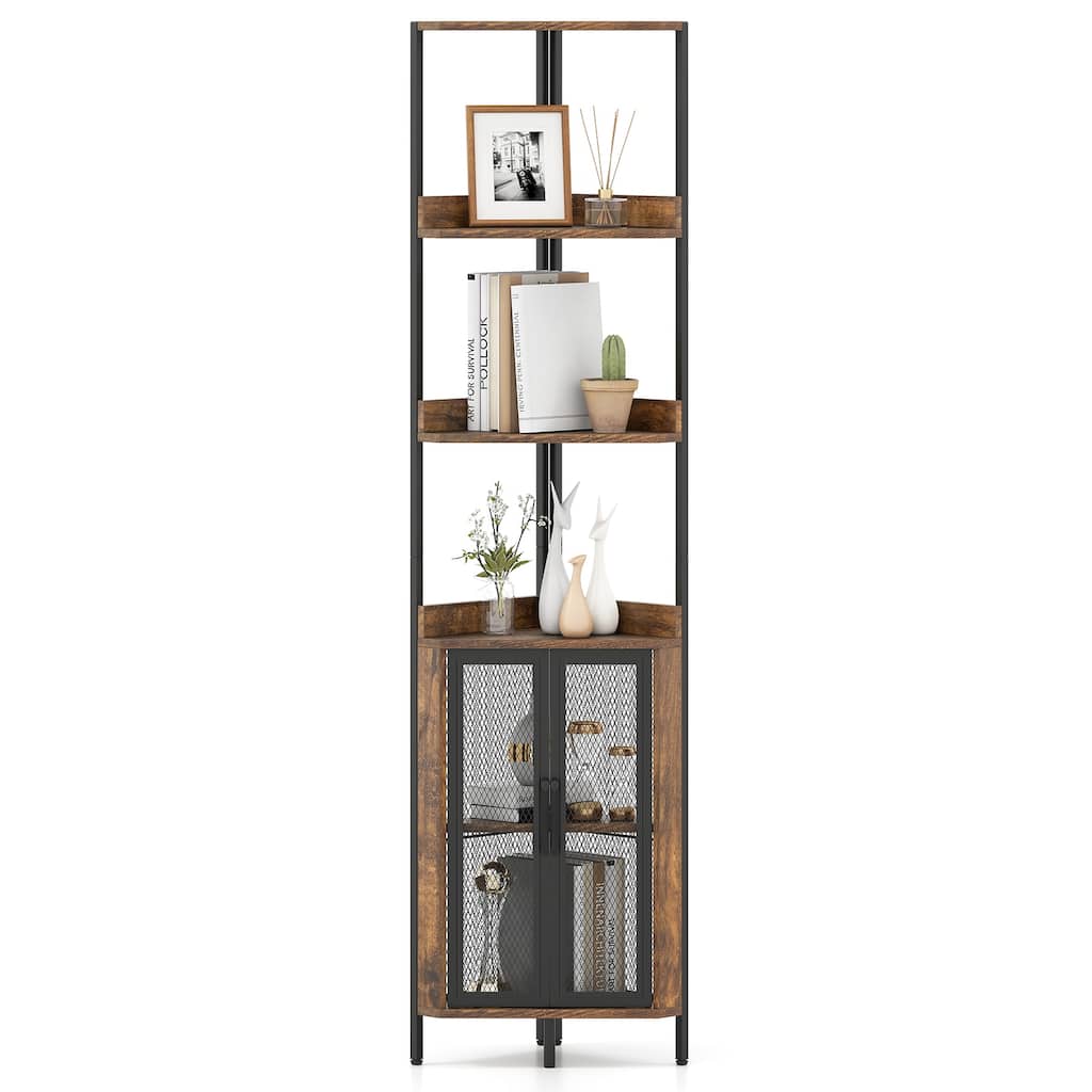 Gymax 6-Tier Corner Shelf 67'' Tall Corner Bookshelf w/Cabinet &