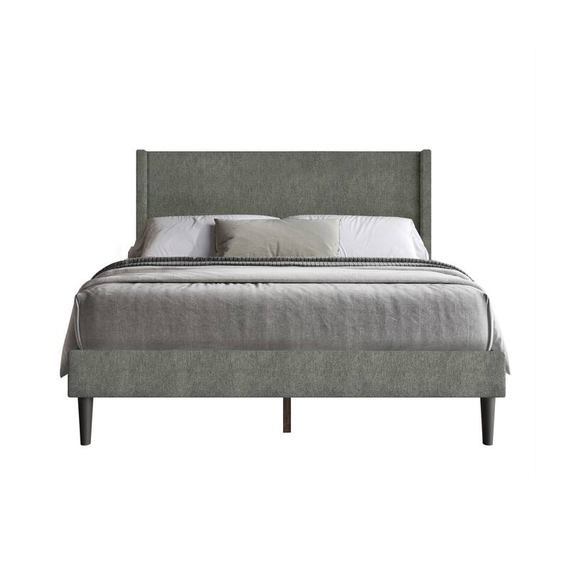 Clayfell Bangor Upholstered Wingback Platform Bed, Linen, No Box Spring Required - Full - Grey
