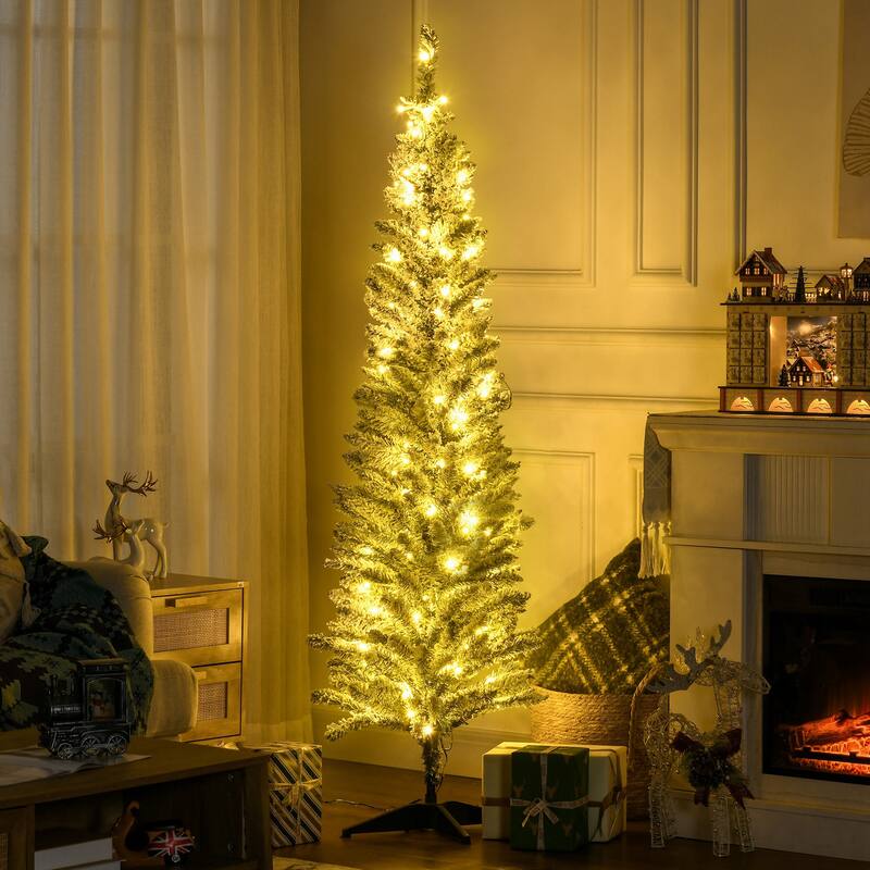 6' Tall Pre-Lit Slim Noble Fir Artificial Christmas Tree with 170 Warm White LED Lights and 390 Tips - Green