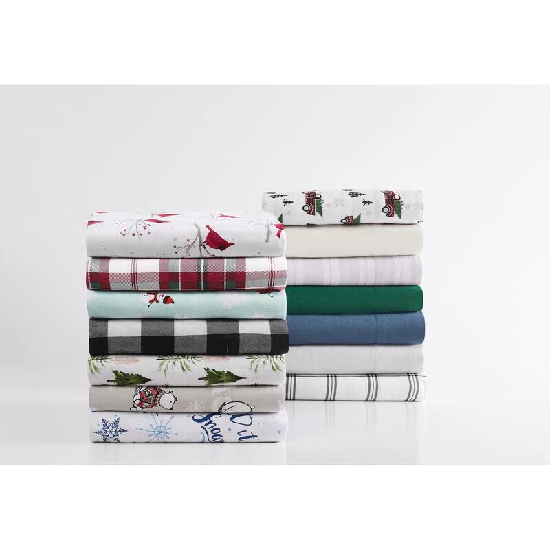Truly Soft Printed and Solid Cotton Flannel 4 Piece Sheet Set