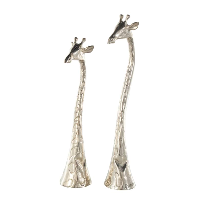 Aluminum Metal Giraffe Tall Sculpture with Spotted Texturing - Set of 2 Silver - Roche River Decor - 6"W x 5"L x 28"H
