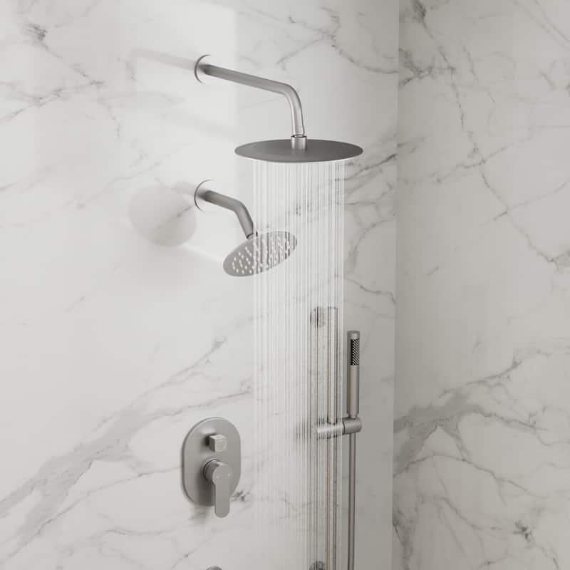 GRANDJOY Dual Heads Shower System 10" and 6" Wall Mount Rainfall Round Shower Faucet Handheld Shower Spray with Slide Bar