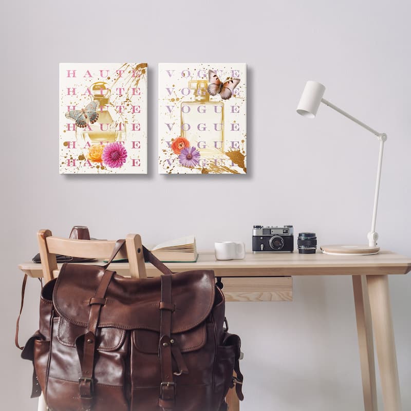 Stupell Glam Perfumes with Butterflies Canvas Wall Art Design By Susan Arnot (Set of 2)