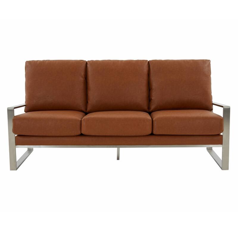 Leisuremod Jefferson Modern Design Faux Leather Sofa With Silver Frame - 77.1