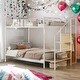 preview thumbnail 2 of 10, Versatile Design Twin Over Full Metal Bunk Bed with Wire Shelving and Lateral Storage Ladder and Wardrobe-White