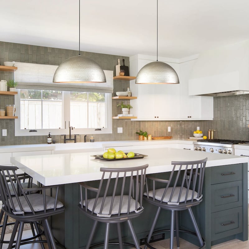 Rennnsan 1-Light Vintage Industrial Antique Silver Pot Lid Hammered Dome Pendant Light for Kitchen Islands