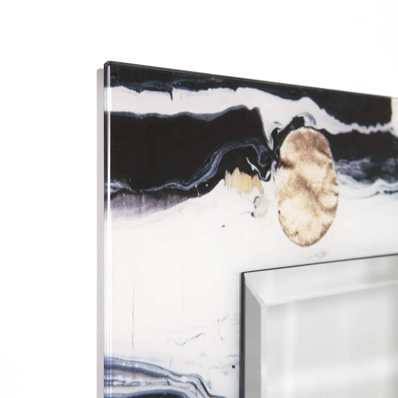 Ebony & Ivory Rectangular Beveled Mirror on Free Floating Printed Tempered Art Glass - Clear - 54" x 28"