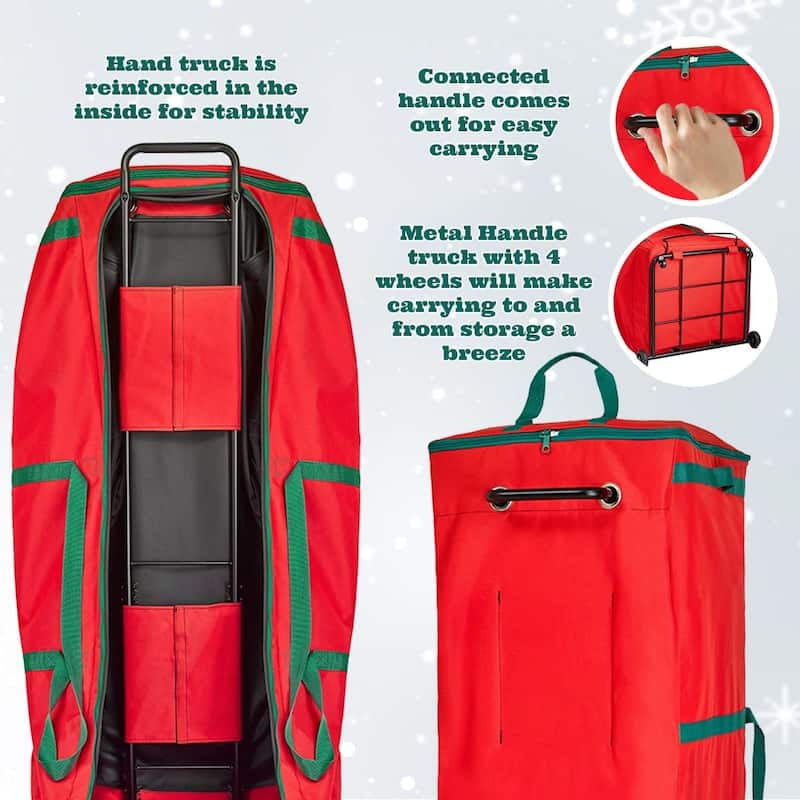 Rolling Christmas Tree Storage Bag with Wheels XXL - Fits Up to 12 Feet Artificial Tree - Red
