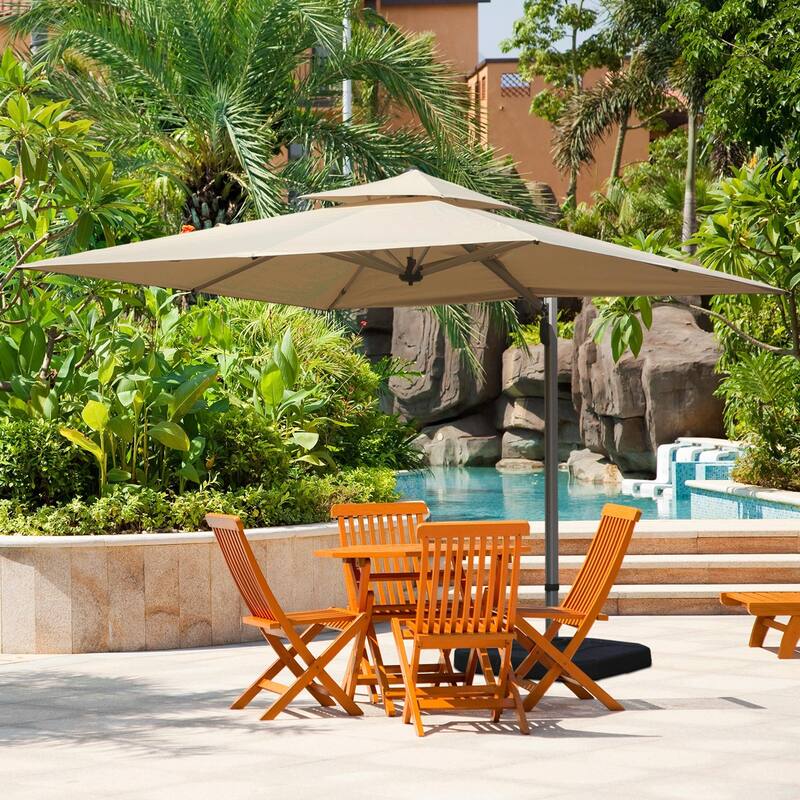 Aluminum Patio Umbrella - 360° Rotation, Hydraulic Lift - Beige(9' × 11')
