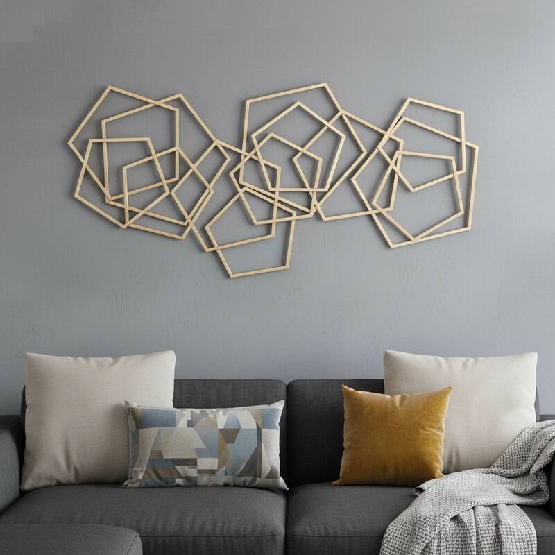 HomeRoots 24" X 48" Gold Metal Abstract Lines Hanging Dimensional Sculpture - Gold - 47.75 in. x 24.00 in.  x 1.50 in.