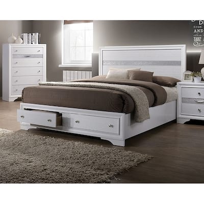 Queen Size Wood Storage Bed with Footboard Drawers and Panel Headboard
