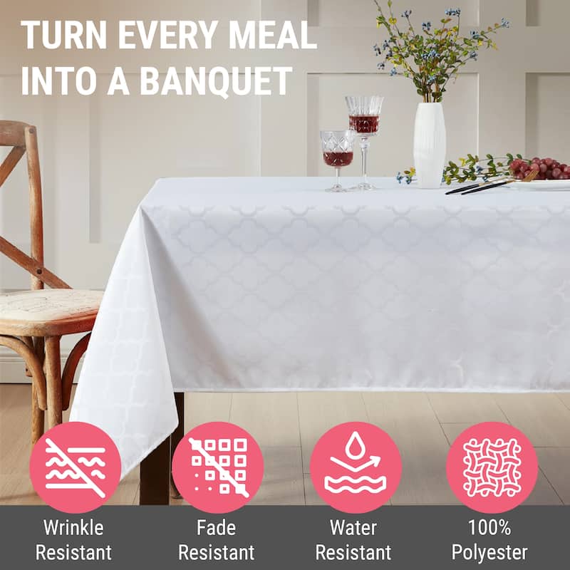 HLC.me Modena Lattice Fabric Tablecloth, Jacquard Fabric Table Cloth for Round Rectangle Table Advanced Water & Fade Resistance