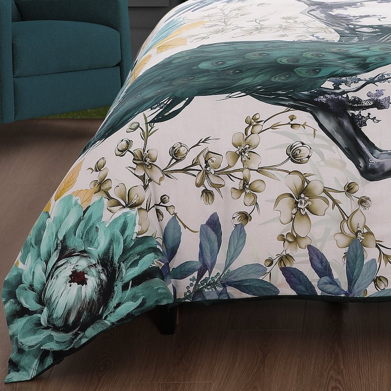 Bebejan Peacock Jardin 100% Cotton Sateen 5 Piece Reversible Comforter Set