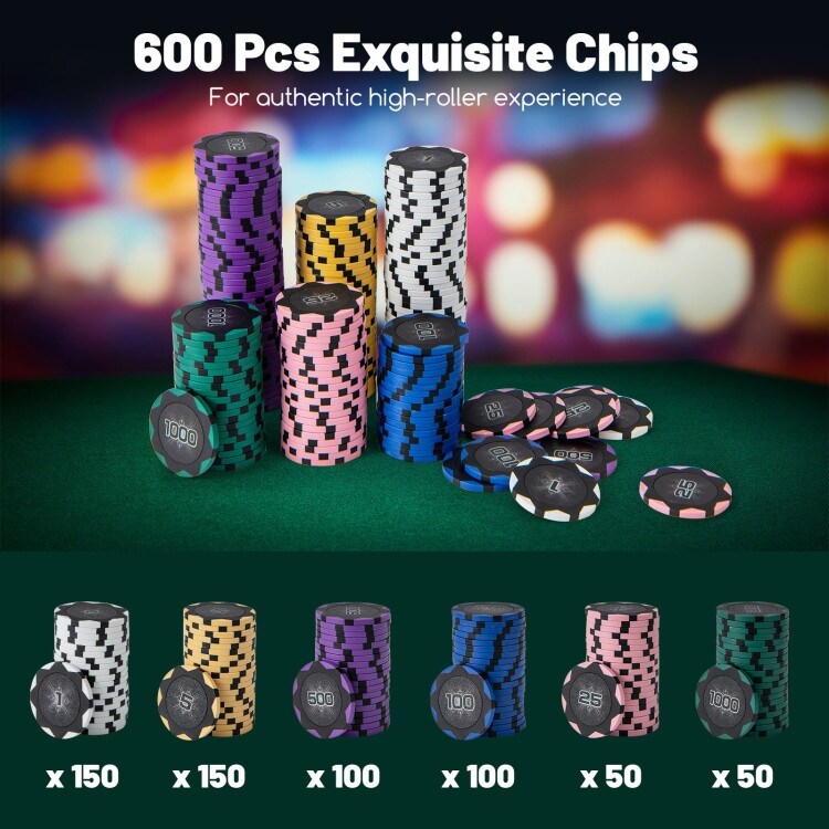 600-Piece Poker Set with Aluminum Case, 14g Chips, Card Shuffler