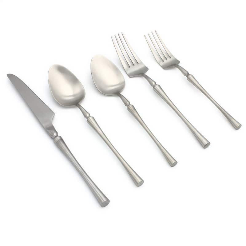 Elyon Noelle Matte Colored Stainless Steel Flatware Set 20 Pieces - Silver