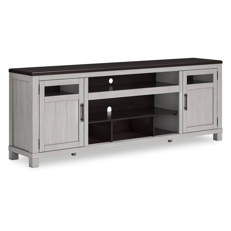 Darn TV Media Console, Open Space, Gray, Brown Acacia Wood, 88 Inch
