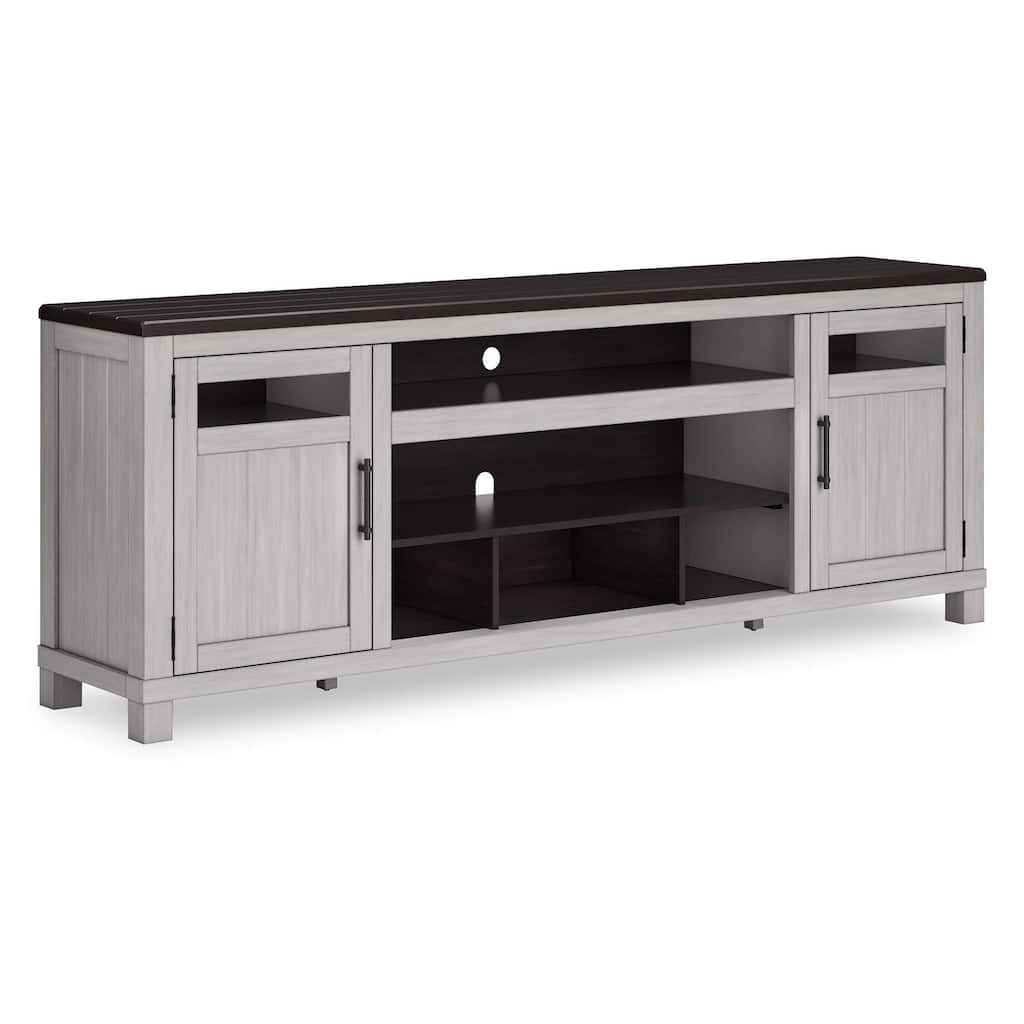 Darn TV Media Console, Open Space, Gray, Brown Acacia Wood, 88 Inch