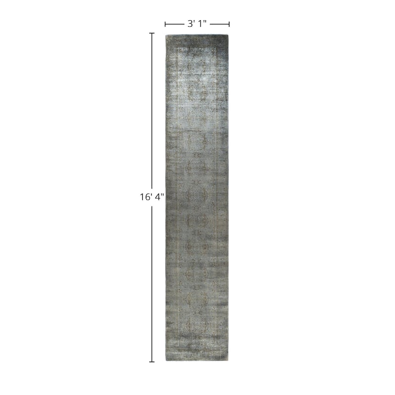 Fine Vibrance One-of-a-Kind Hand-Knotted Runner Rug - Gray, 3' 1" x 16' 4" - 3' 1" x 16' 4"