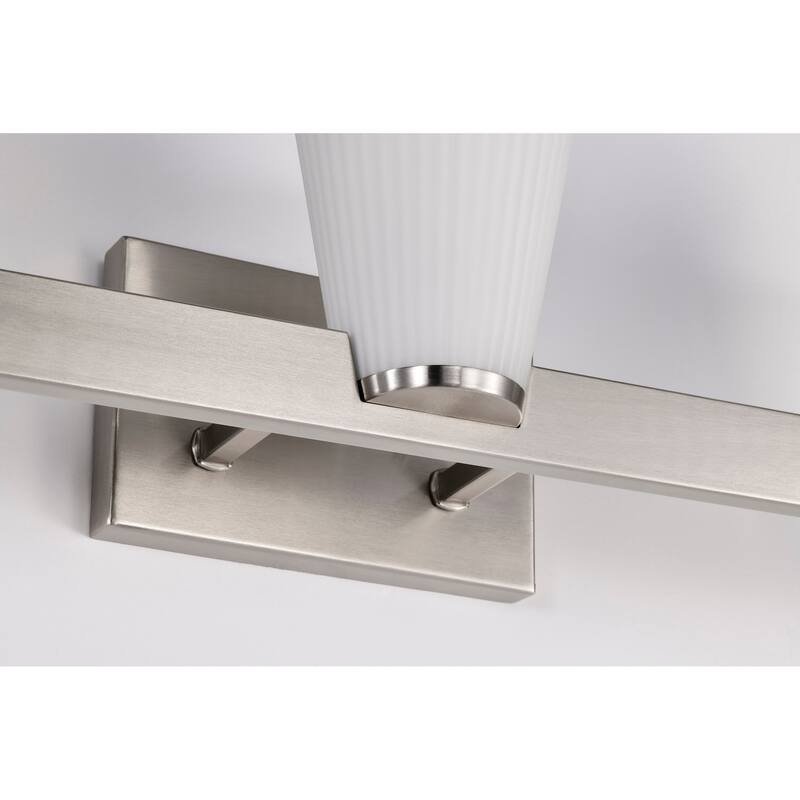 Royale 3 Light Vanity Brushed Nickel Finish Ribbed White Glass - Brushed Nickel