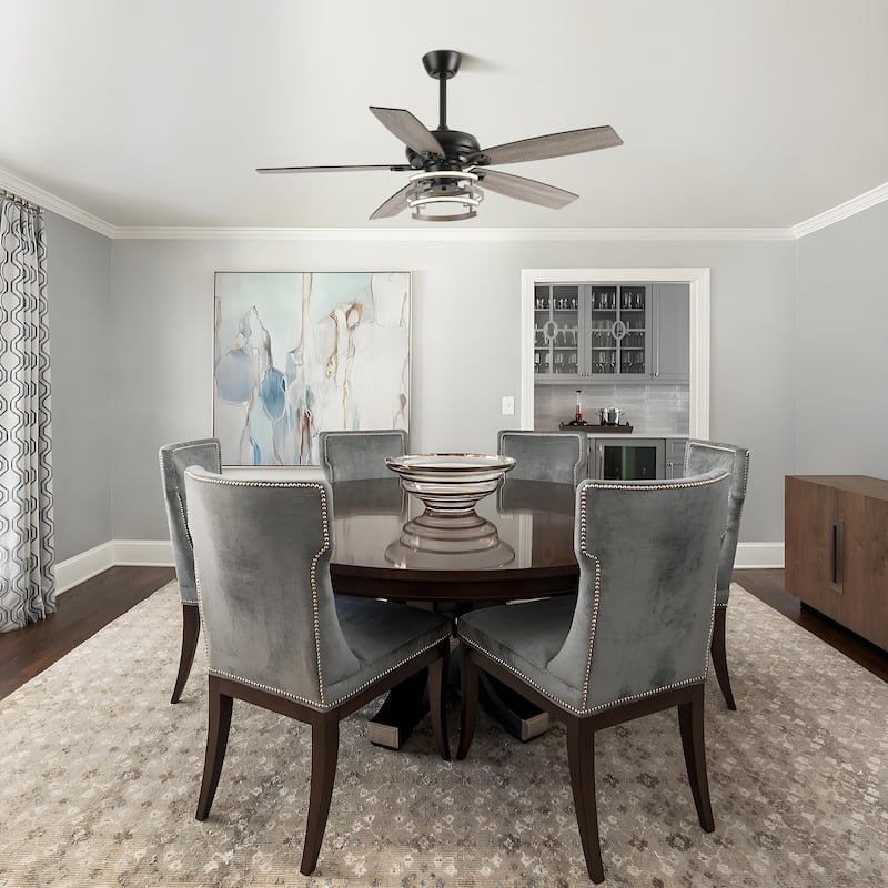 52" Farmhouse Matte Black Reversible Integrated LED Dimmable Reversible Ceiling Fan with Light and Remote