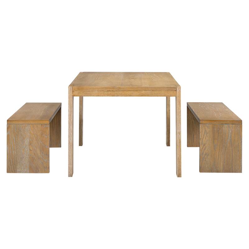 3-piece Farmhouse Style Simple Dining Set, Dining Table and 2 Benches, for Dining Room, Kitchen and Living Room (Natural