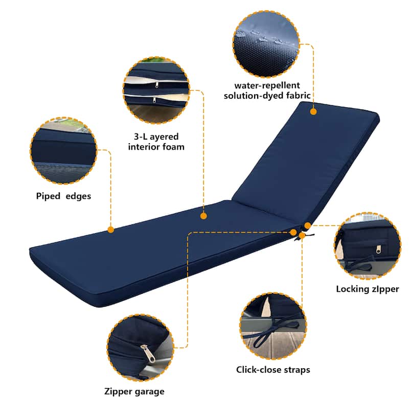 GDFStudio Bula Outdoor Chaise Lounge Cushion with Removable Cover (Set of 2)-ONLY CUSHION - 74.41" x 22.05"