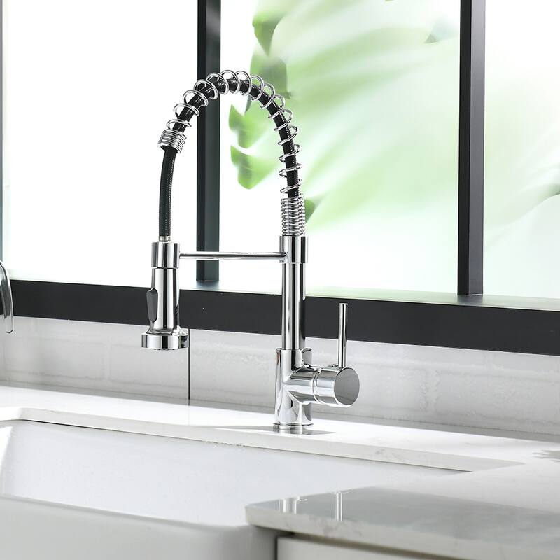 Commercial Black Kitchen Faucet with Pull Down Sprayer, Single Handle Single Lever Kitchen Sink Faucet - Chrome