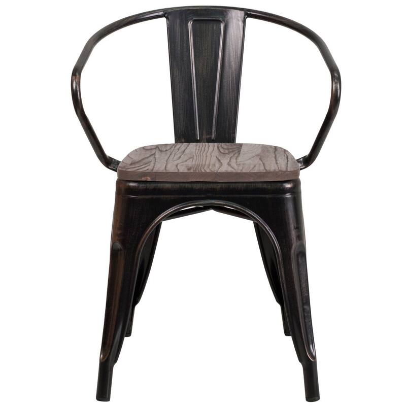 4 Pk. Metal Chair with Wood Seat and Arms