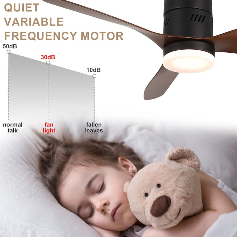 Bella Depot 46" Flush Mount Ceiling Fan with LED Light and Remote 6-Speed Reversible Fan