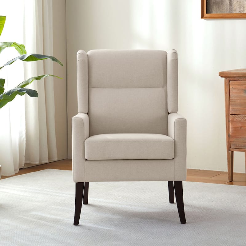 Upholstered Wingback Accent Chair with Wooden Legs and High Back, Modern Living Room Armchair