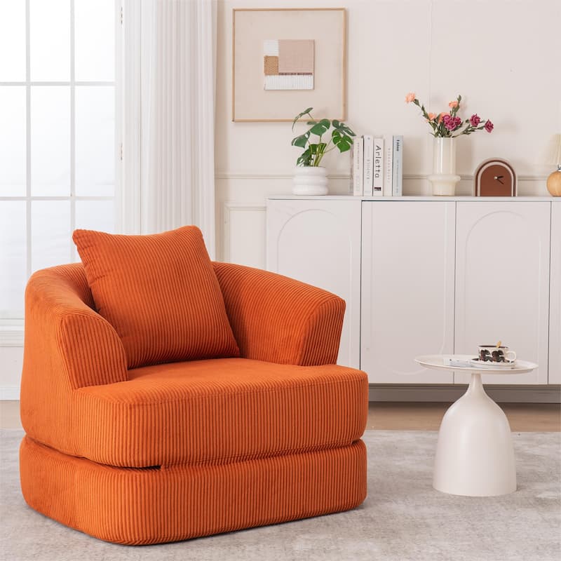 Single Club Arm Chairs Corduroy Recliner Foldable Chaise Lounges Floor Accent Chairs with Pillow for Living Room Lounge Chairs - Orange