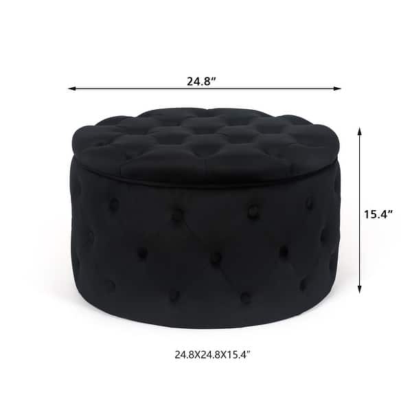 dimension image slide 0 of 5, Adeco Round Velvet Storage Ottoman, Button Tufted Footrest Footstool