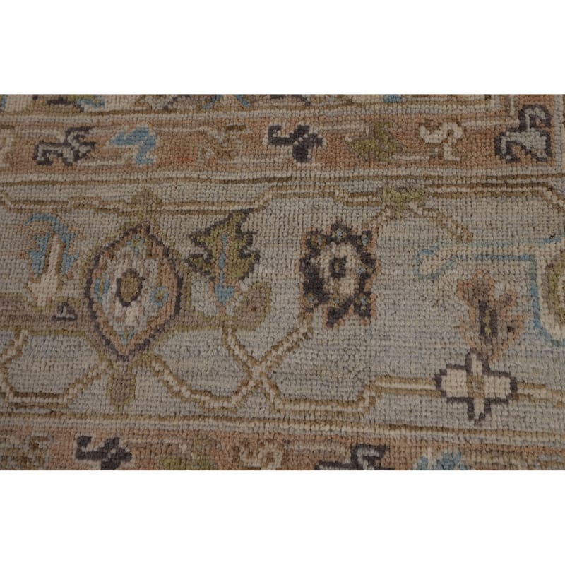 Vegetable Dye Oushak Turkish Area Rug Handmade Beige Wool Carpet - 6'3"x 8'11"