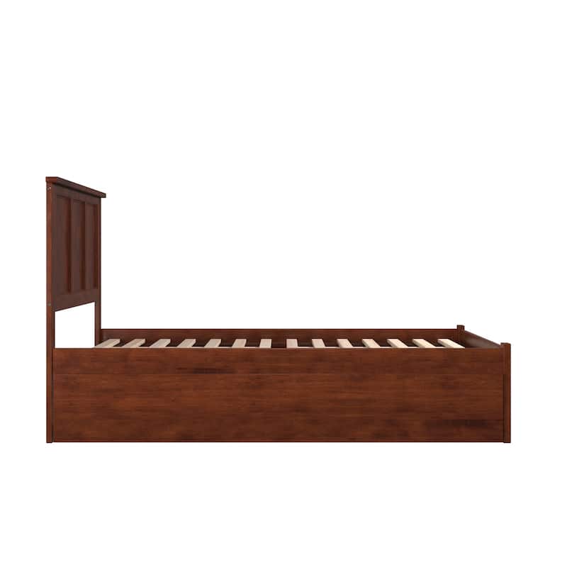 Full Size Platform Bed with Trundle & USB Port - Renaissance Romance Bed Frame, Walnut Finish