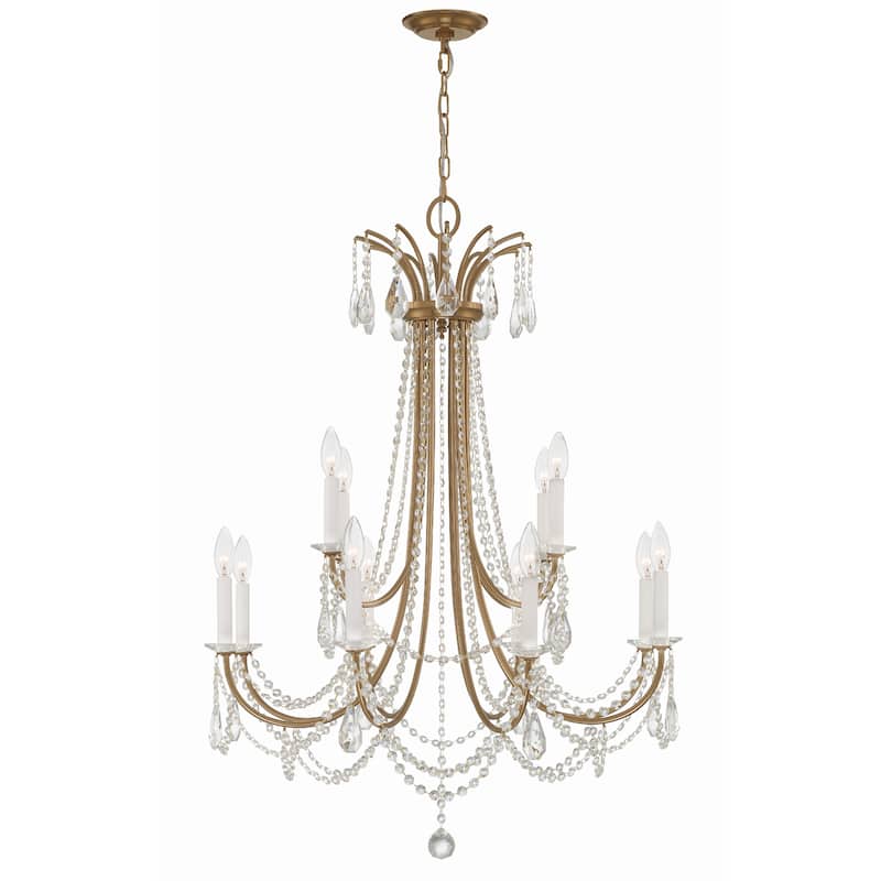 Karrington 12 Light Aged Brass Chandelier - 30"W x 40"H
