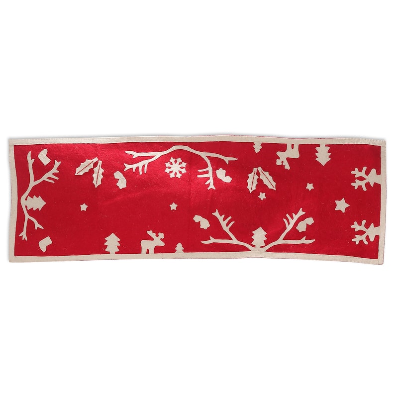 Novica Handmade Red Holidays Applique Wool Felt Table Runner