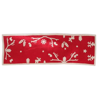 Novica Handmade Red Holidays Applique Wool Felt Table Runner