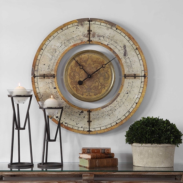 Uttermost 06453 Ezekiel 31" Diameter Rustic Weathered Tuscan Floating - Golden Brown / Brass. Opens flyout.