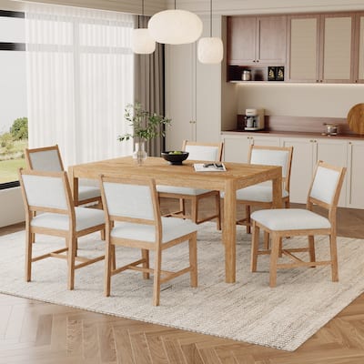7-Piece Retro Dining Table Set for 6 with Upholstered Chairs by Harper&Bright Designs
