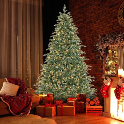 6/7/8 FT Pre-Lit Christmas Tree Artificial Xmas Tree w/ Pine Cones