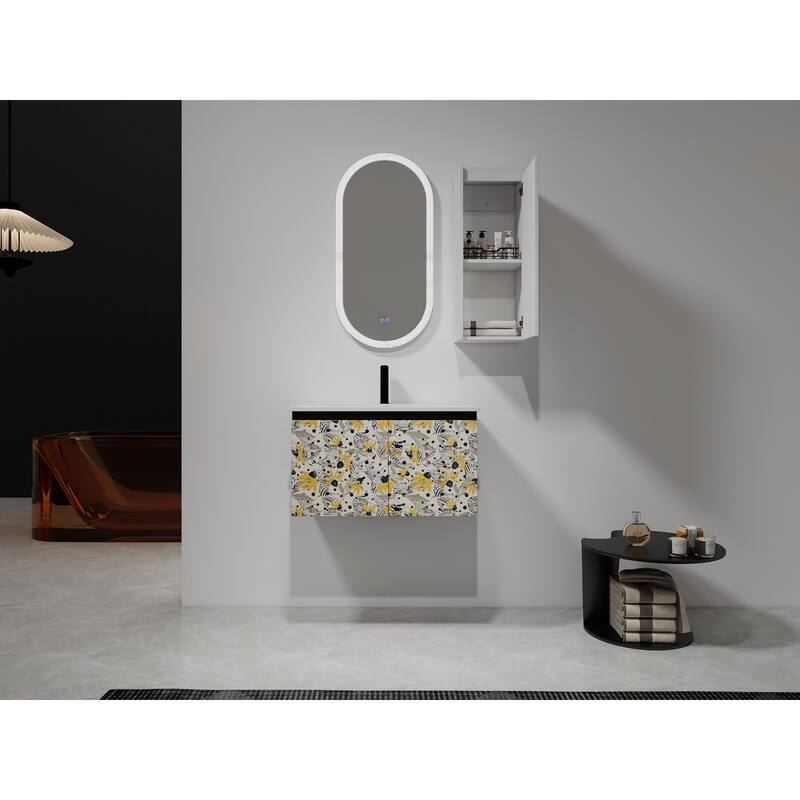 12" Bathroom Side Cabinet,Soft Close Doors,Float Mounting Design