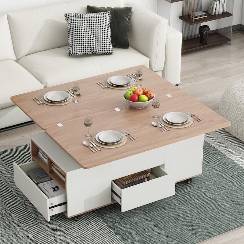 Modern Lift Top Coffee Table with Drawers & Shelves