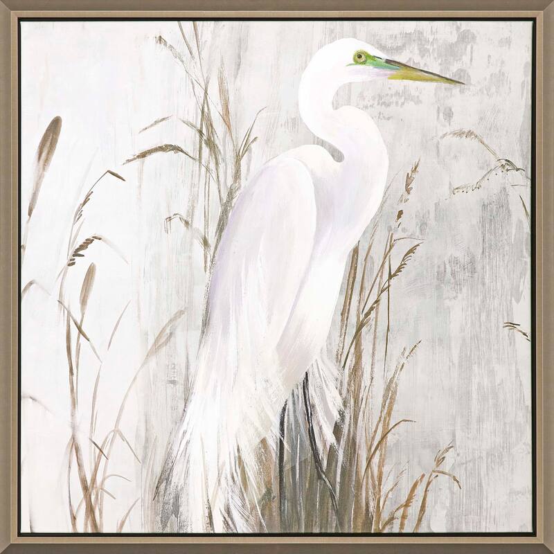 Heron in the Reeds - Giclee on Canvas - 41 X 41 X 2 - Plastic - Silver