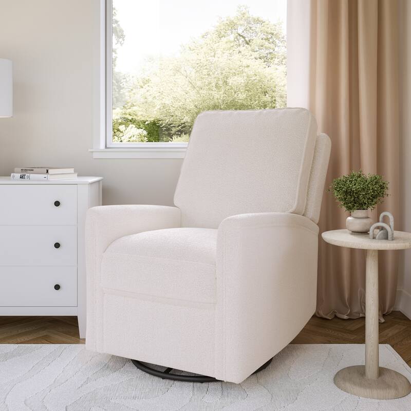 Swivel Glider Recliner Chair with Footrest - White Boucle
