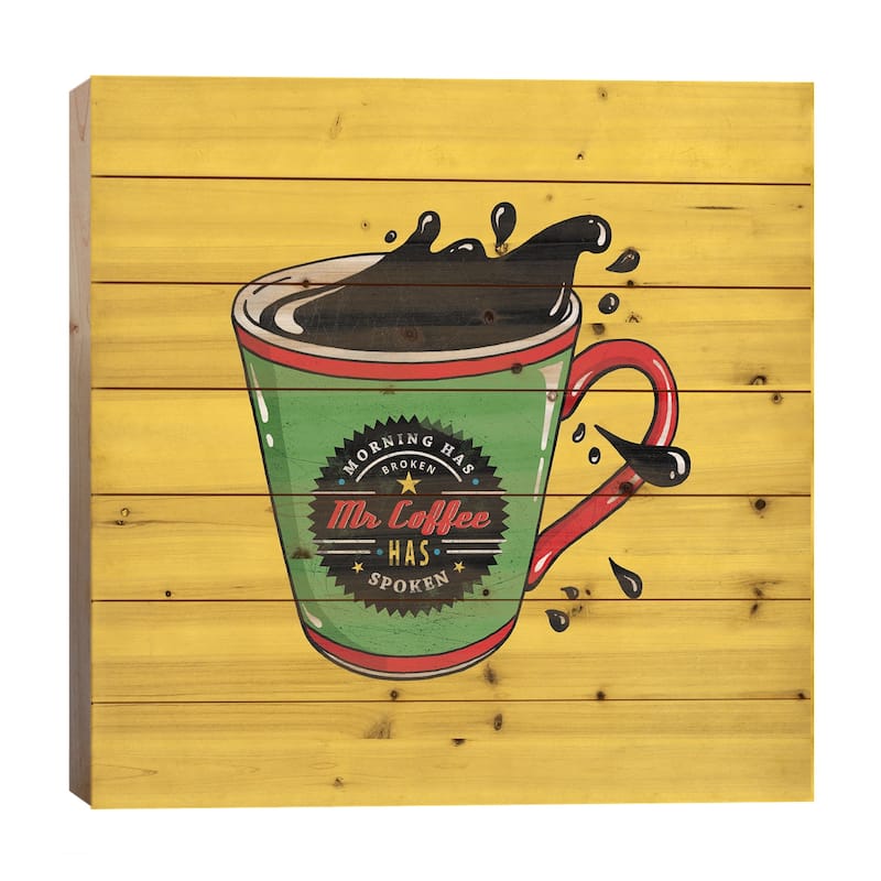 Mr Coffee Print On Wood by Ester Kay - Multi-Color - 26x26x1.5