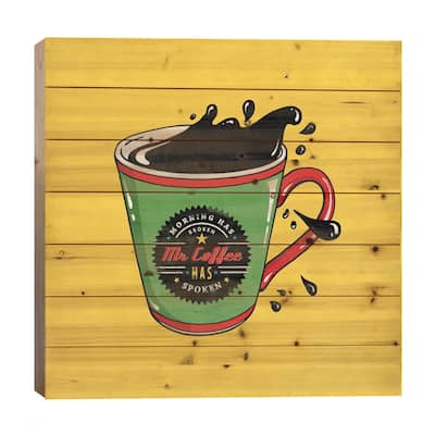 Mr Coffee Print On Wood by Ester Kay - Multi-Color