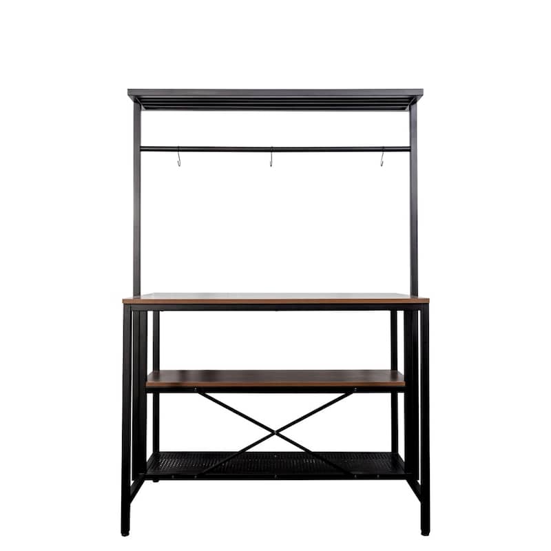 Kitchen Island Table with 3-Tier Shelf and 3 Hooks for Living Space