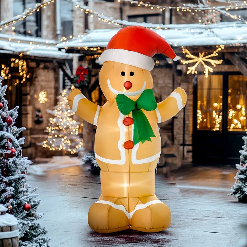 HOMCOM 6' Christmas Gingerbread Man, Large Christmas Inflatable Holiday Decoration, Gingerbread Decorations - Multi