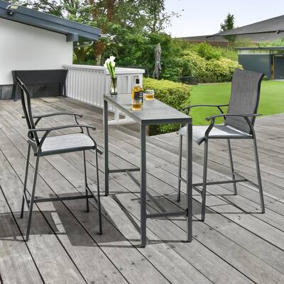Patio 3-Piece Textilene Bar Set with High Backrest, Black and Gray